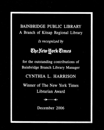 Cindy Harrison NYT Plaque